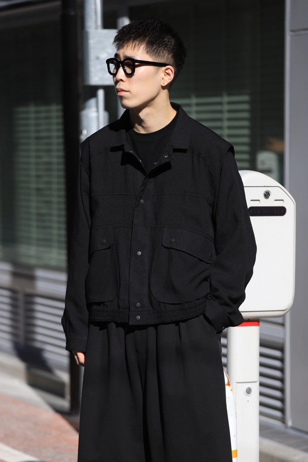 ANCELLM / MELANGE SNAP BLOUSON -BLACK