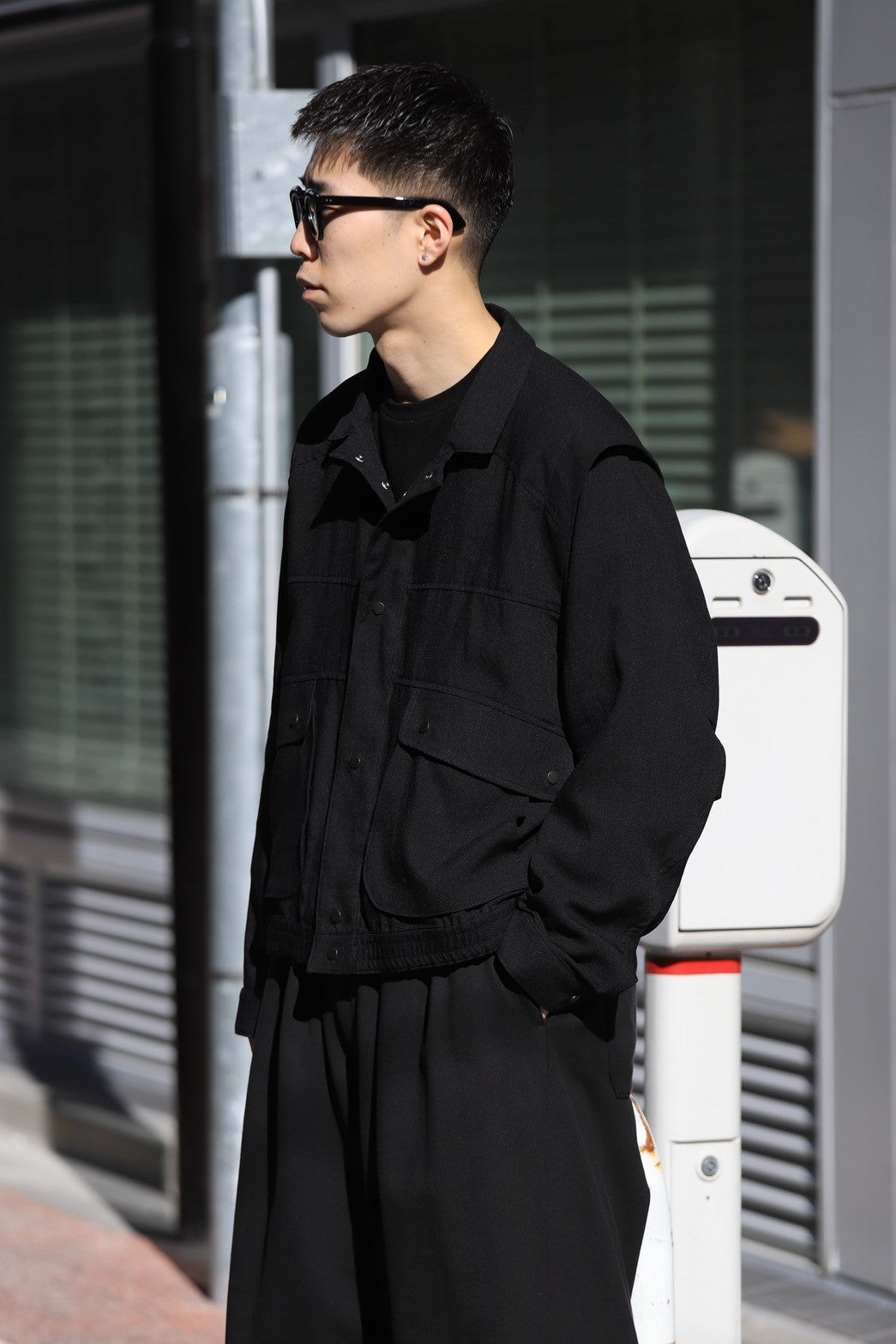 ANCELLM / MELANGE SNAP BLOUSON -BLACK