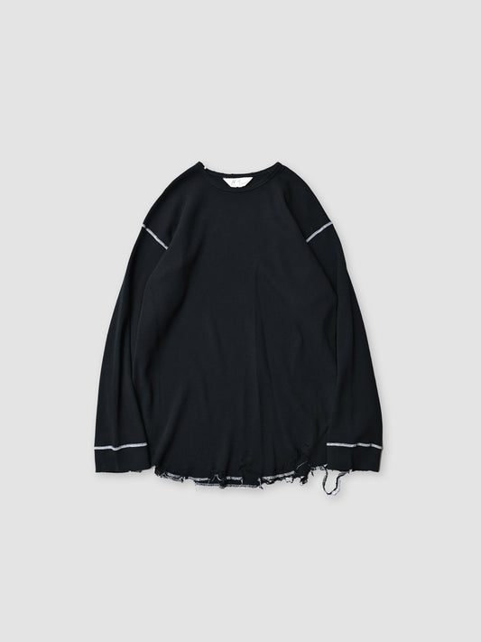 ANCELLM / DAMAGE WAFFLE CREW LS T-SHIRT -BLACK