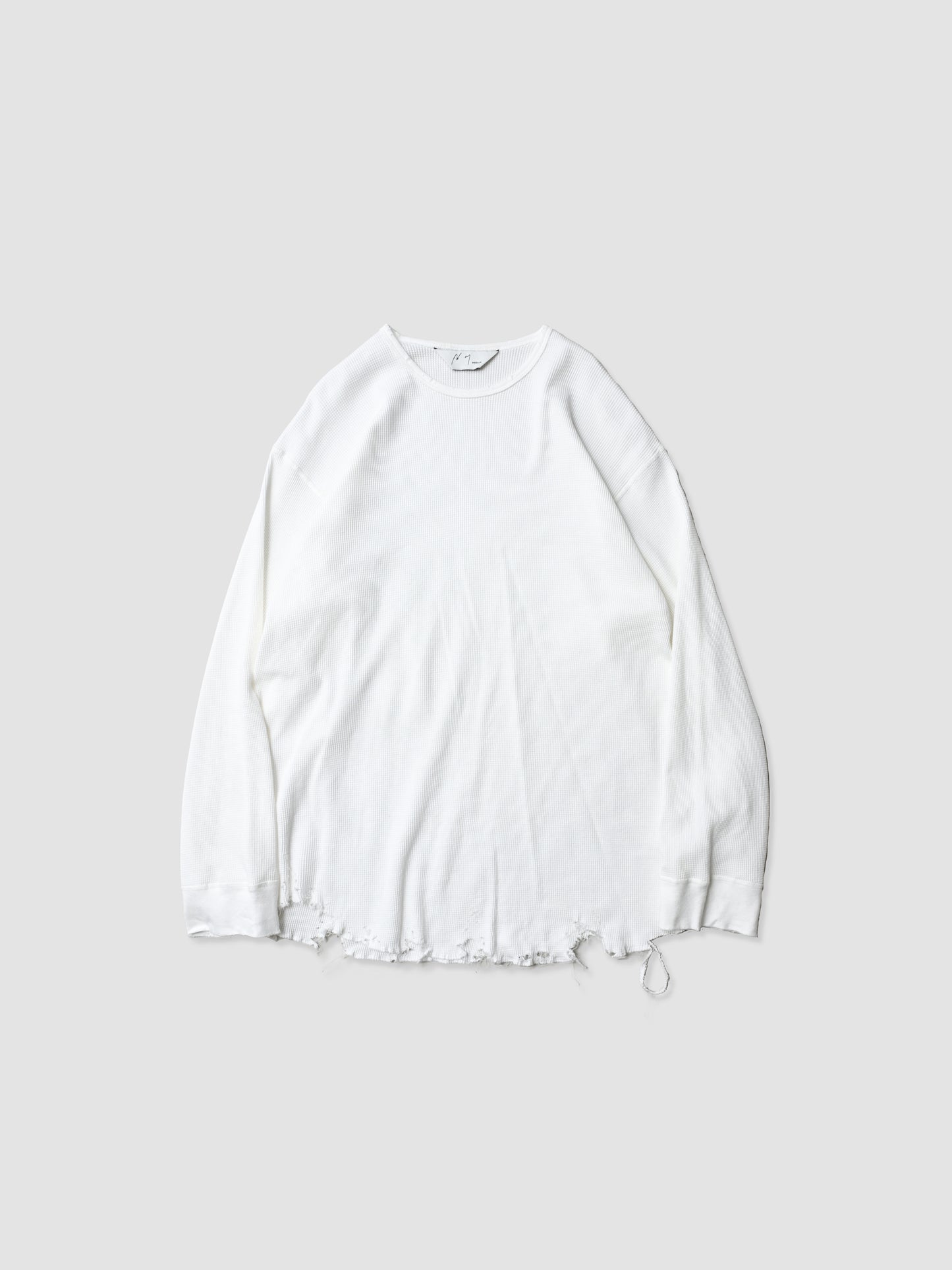 ANCELLM / DAMAGE WAFFLE CREW LS T-SHIRT -WHITE