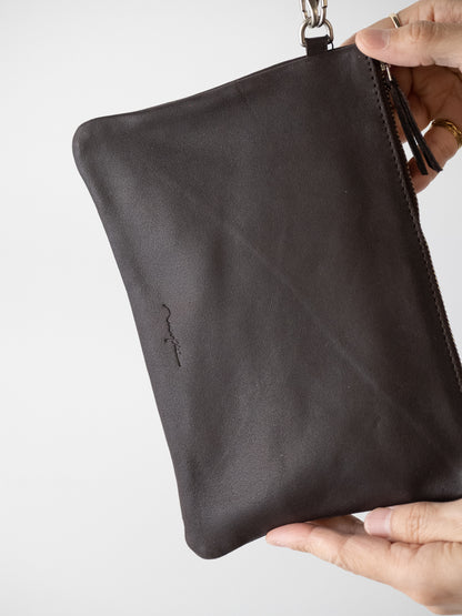 Morphée / STRAP LEATHER POUCH -DARK CHOCO